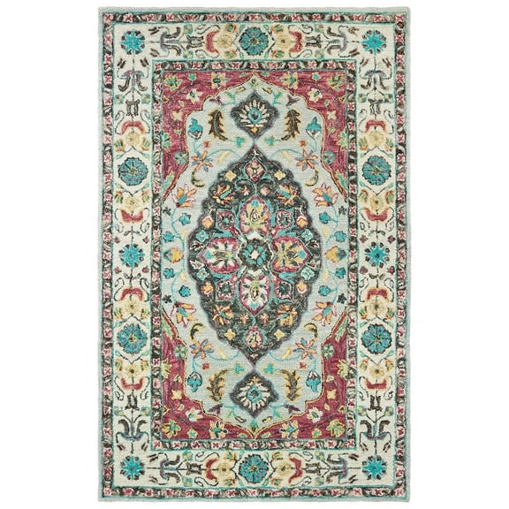 Oriental Weavers Zahra Hand-made Wool Area Rug - 75504 - 8' x 10' - in Grey/ Pink - Vintage Bohemian Style, Hand-Made Wool Rugs, Dining, Living Room Rug