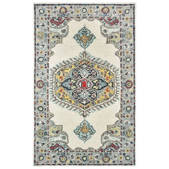 Oriental Weavers Zahra Hand-made Wool Area Rug - 75505 - 10' x 13' - in Ivory/ Gray - Vintage Bohemian Style, Hand-Made Wool Rugs, Family, Dining, Living Room Rug