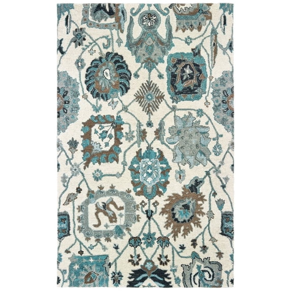 Oriental Weavers Zahra Hand-made Wool Area Rug - 75503 - 8' x 10' - in Ivory/ Blue - Vintage Bohemian Style, Hand-Made Wool Rugs, Dining, Living Room Rug