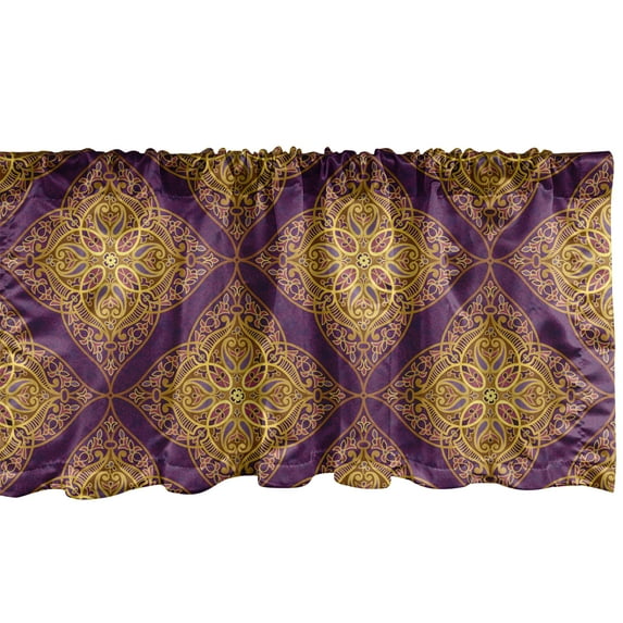 Ambesonne Oriental Valance Pack of 2, Arabian Lacy Like Motif, 54"X18", Purple and Dark Yellow