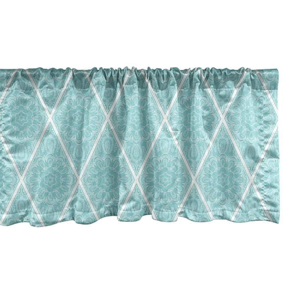 Ambesonne Oriental Valance Pack of 2, Lacy Flowers in Diamond, 54"X12", Pale Blue and White