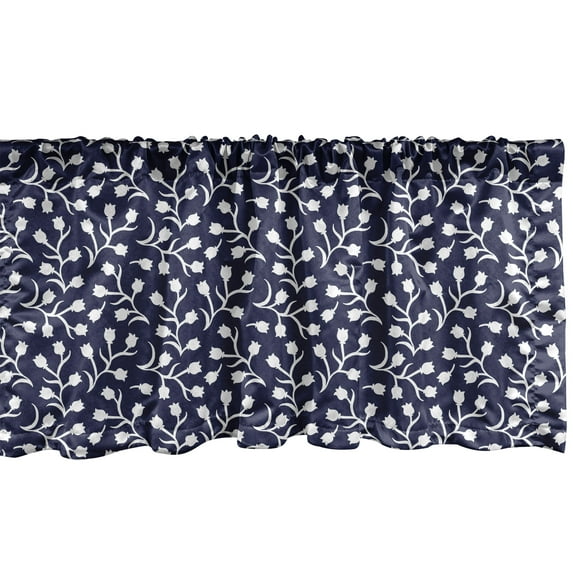 Ambesonne Oriental Valance Pack of 2, Ethnic Monochrome Tulips, 54"X18", Dark Violet Blue White