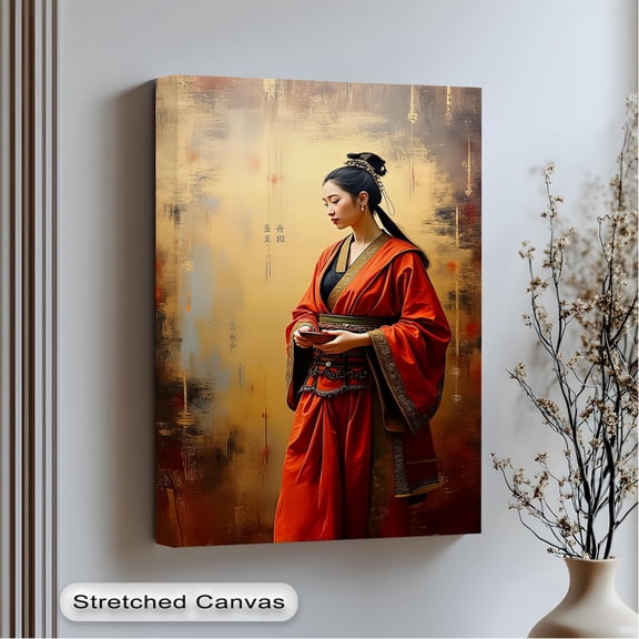 Oriental Woman In Red Robe Art Wall Art Silver Arts, Unframed Paper Print