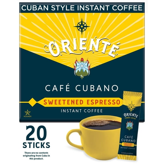 Oriente Cuban Coffee Roasters - Dark Roast Cafe Cubano Instant Coffee Packets Single Serve - 20ct - 100% Arabica Coffee Solar Energy Produced - Authentic Cuban Coffee Inspired Style