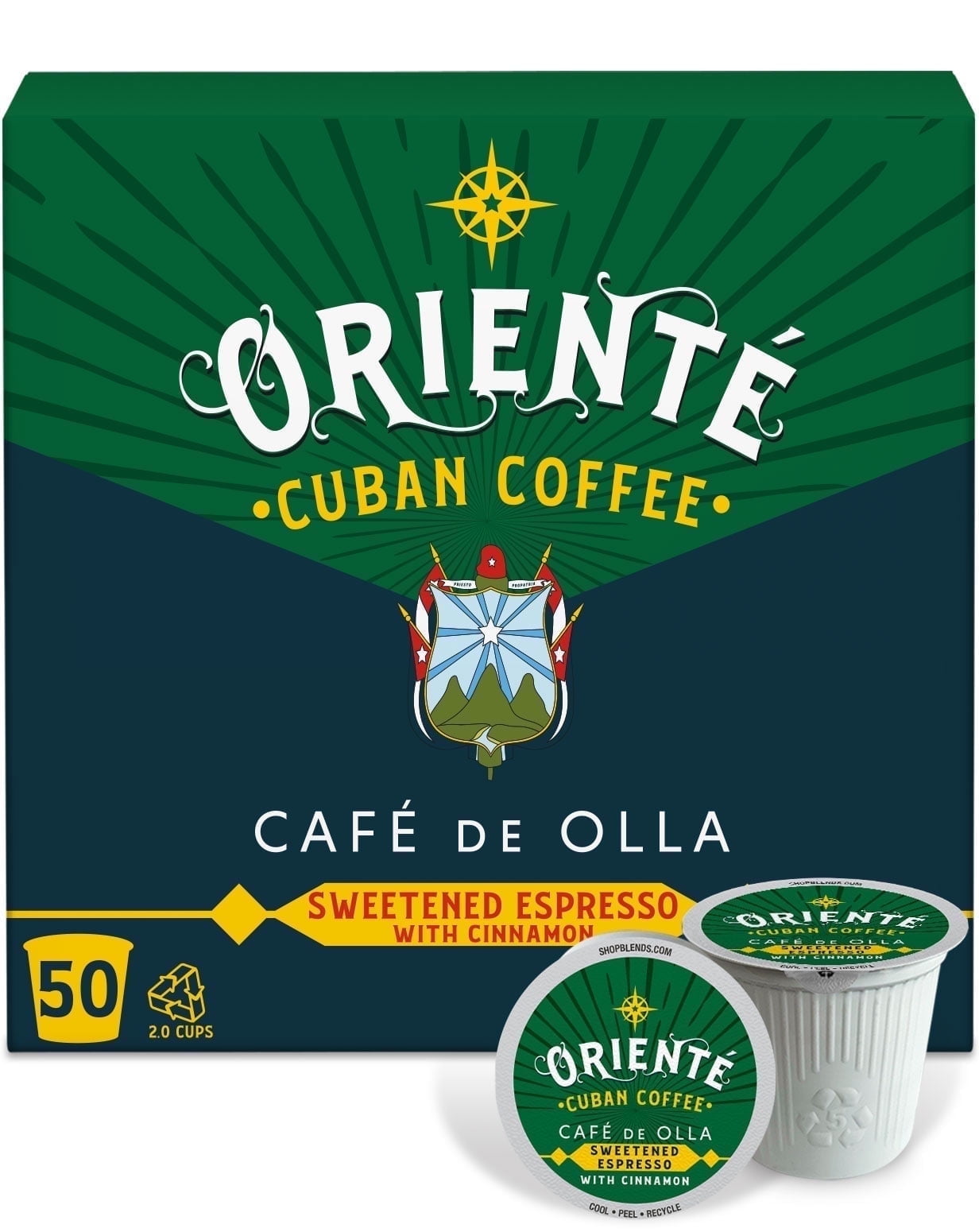 Oriente Cuban Coffee Roasters, Dark Roast Cafe De Olla Cuban Coffee Pods, Compatible w/ K-Cup Brewers, 50ct