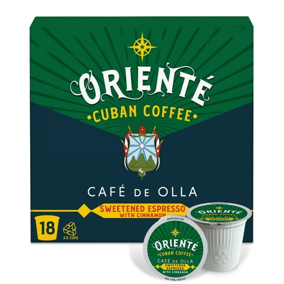 Oriente Cuban Coffee Roasters, Dark Roast Cafe De Olla Cuban Coffee Pods, Compatible w/ K-Cup Brewers, 18ct