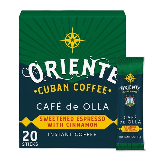Oriente Cuban Coffee Roasters - Dark Roast Cafe De Olla Instant Coffee Packets Single Serve - 20ct - 100% Arabica Coffee Solar Energy Produced - Authentic Cuban Coffee Inspired Style