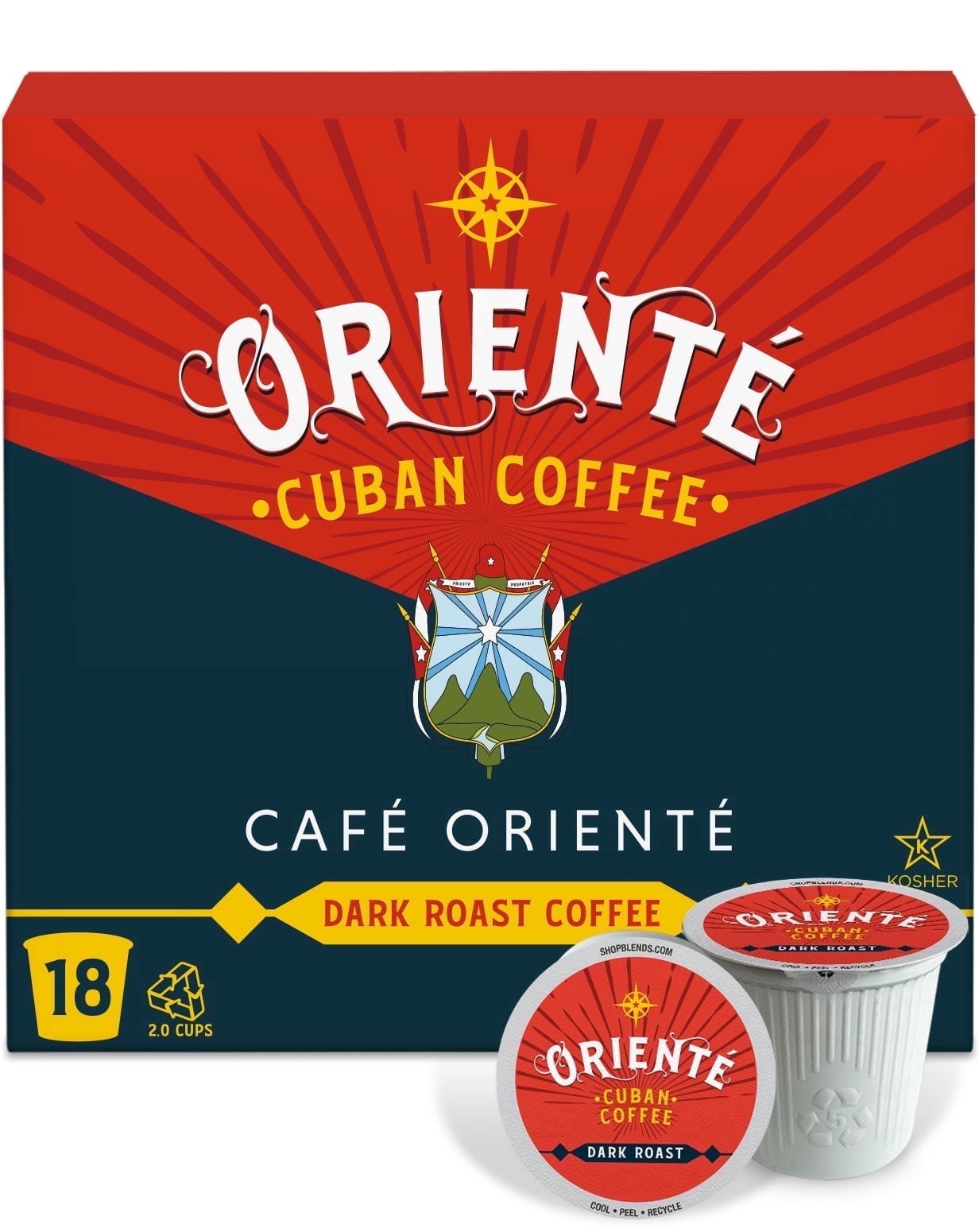 Oriente Cuban Coffee Roasters, Dark Roast Cuban Coffee Pods, Compatible w/ K-Cup Brewers 18 ct