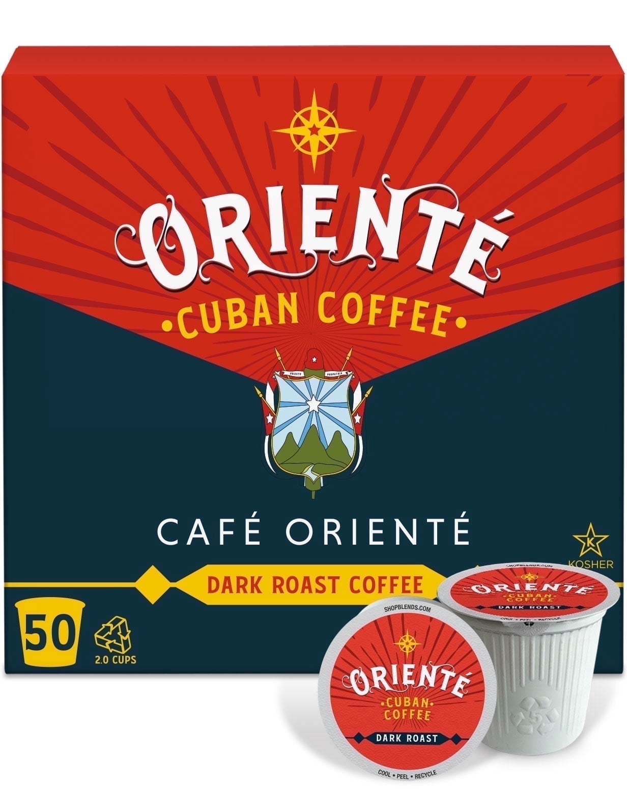 Oriente Cuban Coffee Roasters, Dark Roast Cuban Coffee Pods, Compatible w/ K-Cup Brewers, 50ct