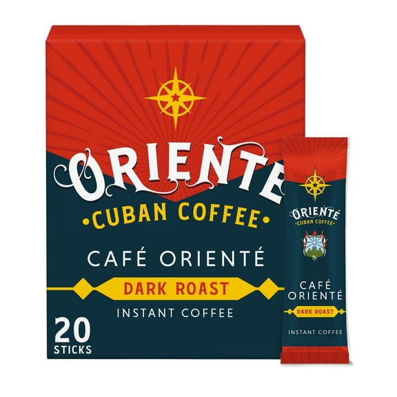 Oriente Cuban Coffee Roasters - Dark Roast Cuban Instant Coffee Packets Single Serve - 20ct - 100% Arabica Coffee Solar Energy Produced - Authentic Cuban Coffee Inspired Style