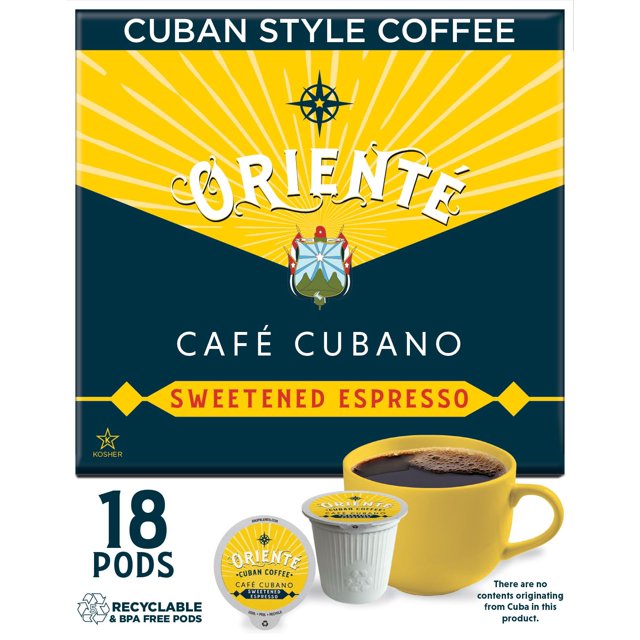 Oriente Dark Roast Cuban Coffee Pods, 18 ct. Cafe Cubano Sweetened
