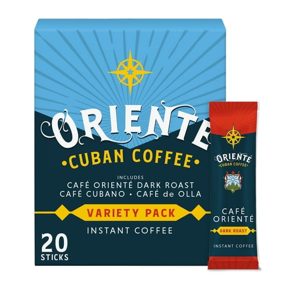 Oriente Variety Pack Instant Coffee, 20 ct, Cafe Oriente, Cafe Cubano, Cafe De Olla - 100% Arabica Coffee, Instant Hot or Iced Coffee - Just add water