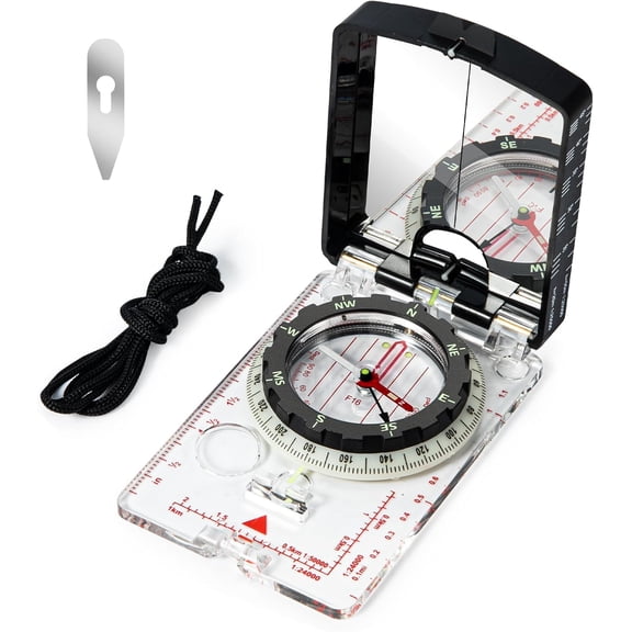 Orienteering Compass with Sighting Mirror - Adjustable Declination for Hiking & Backpacking - Reliable Emergency Backup for Scouts & Beginners
