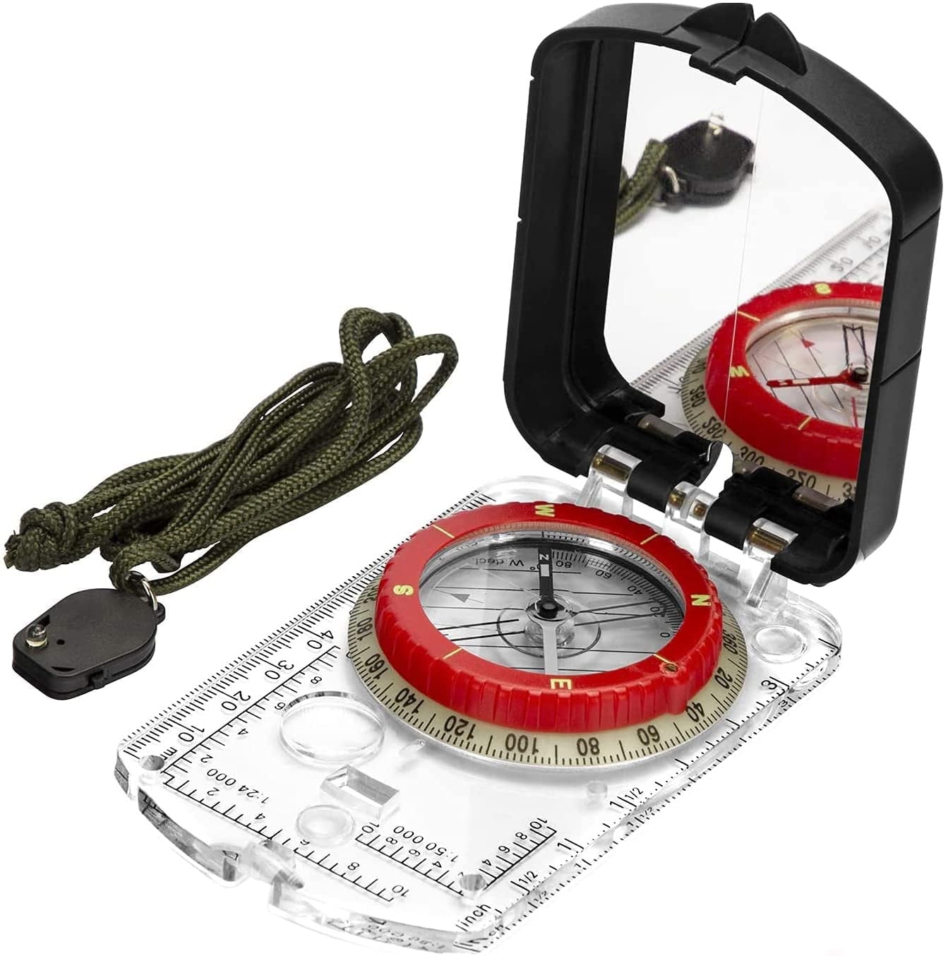 Orienteering Map Compass -Sighting Mirror Compass with Adjustable Declination,Clinometer and LED light for Hiking, Camping,Orienteering,Hunting,Global Mountaineering,Navigating and SAR training.