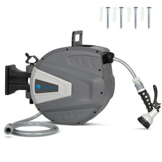 Giraffe Tools Hose Reel, 5/8 x 90' Wall Mounted Retractable Garden Hose  Reel Heavy Duty, Includes Hose and Pattern Nozzle