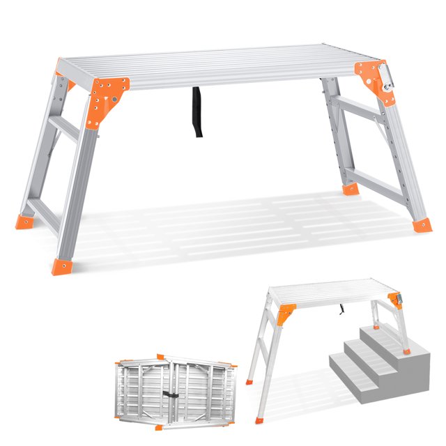 Orientools 2535” Adjustable Work Platform Step Ladder, Aluminum