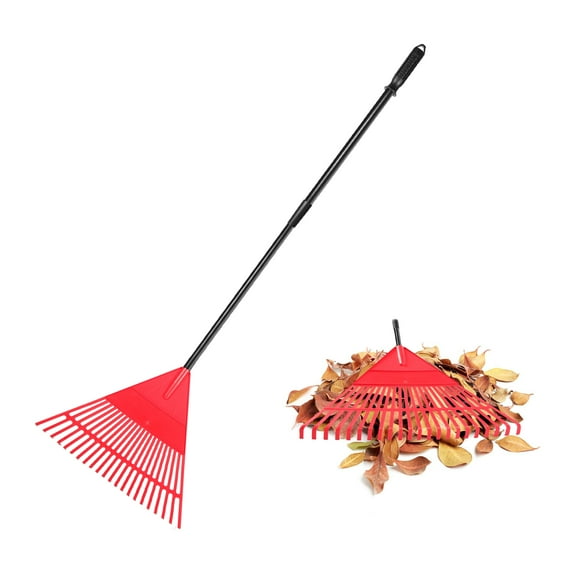 Orientools 42"-60"Garden Leaf Rake, Adjustable Lightweight Steel Handle, 22-Tine Plastic Shrub Rake