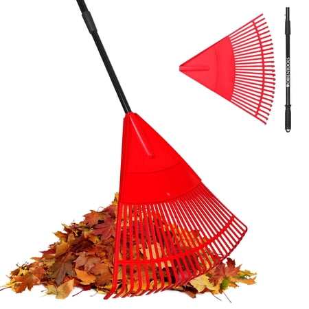 Orientools 43"-66"Garden Leaf Rake, Adjustable Lightweight Steel Handle, 26-Tine Plastic Shrub Rake