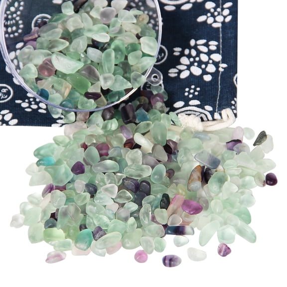 Orientrea 1.1lb Natural Crushed Fluorite Crystal Tumbled Chips-Healing Crystals Chips Bulk, Crushed Crystal Gemstones for Crafts, Beautiful Package for Gift