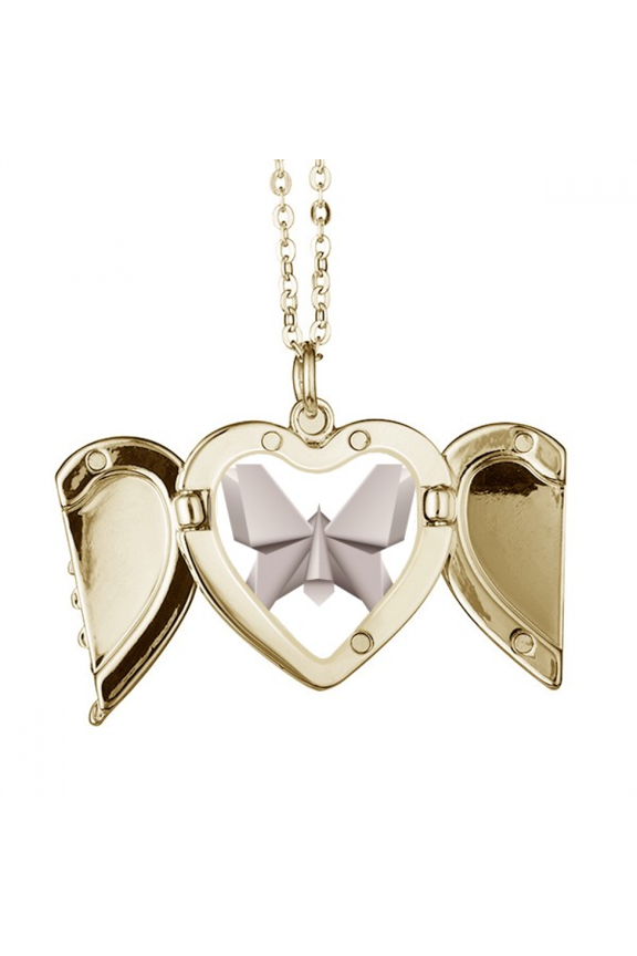 Origa Geometric Pattern Folded Wings Peach Heart Pendant Necklace