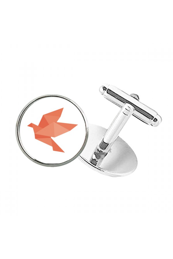 Origa Red Bird Pattern Round Button Cuff Clip Stud Cufflinks