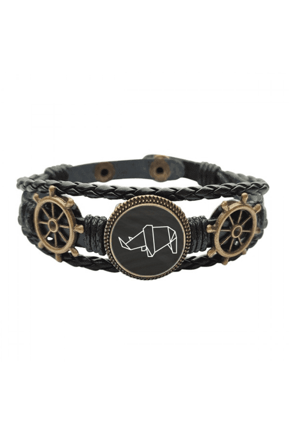 Origa Rhinoceros Geometric Shape Leather Braided Ocean Bracelet Wristband