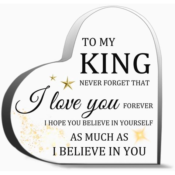 Origach To My King Acrylic Heart Shape Gift For Him Romantic Gift Birthday Gifts For Boyfriend Husba Gifts Desk Decorative Sign Acrylic Sign Desk Table Shelf 4 x 4 Inch