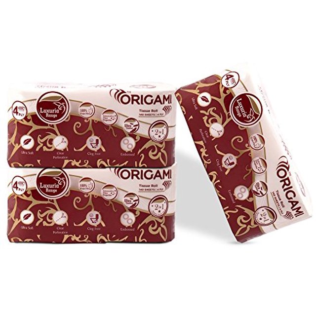 Origami 4 Ply Toilet Tissue Paper Roll Pack Of 6 (140 Pulls Per Roll