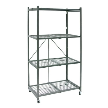 Open Box Origami 4 Tier Heavy Duty Folding Storage Rack w/ Wheels, Gray