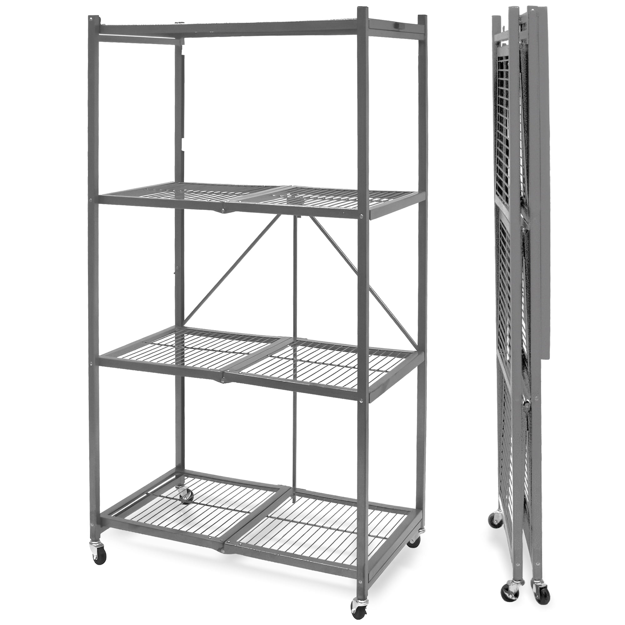Origami 4-Tier Metal Storage Rack with Rolling Caster Wheels