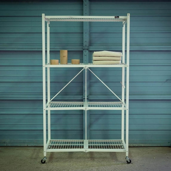 Origami 4 Tier Heavy Duty Multi Purpose Storage Rack w/ Wheels, White (2 Pack)