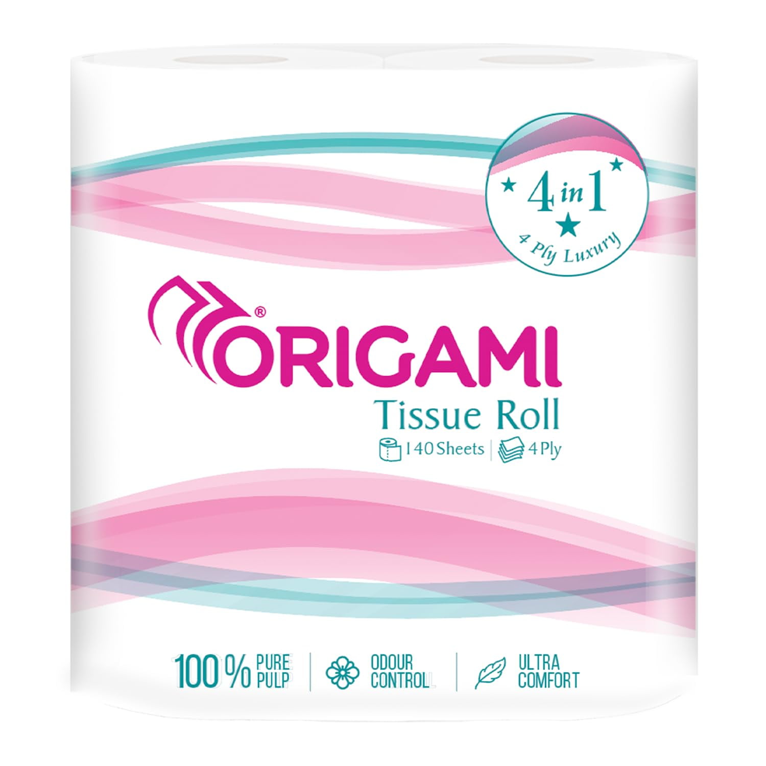 Origami 4Ply Toilet Tissue Paper Roll Pack Of 4 (140 Pulls Per Roll
