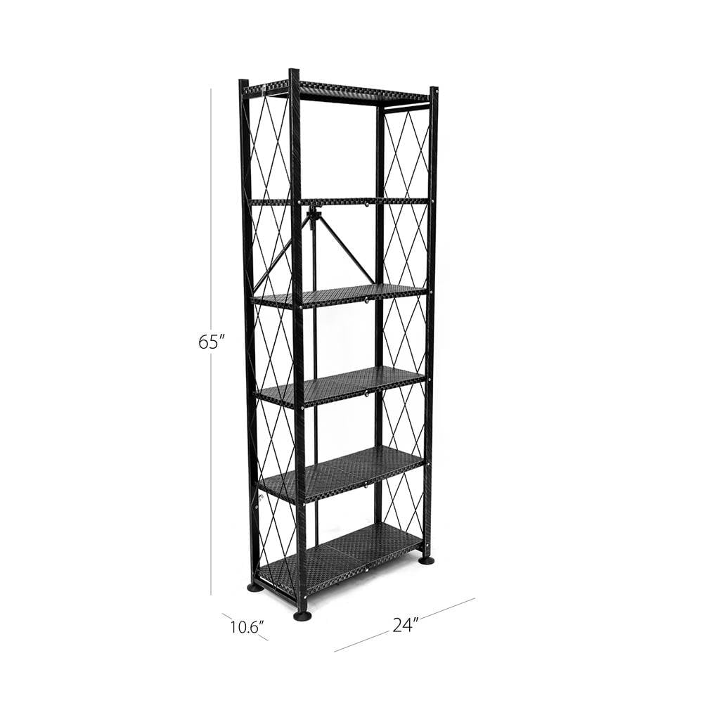 Origami Black 6-Tier Stamped Steel Bookcase Organizer Rack