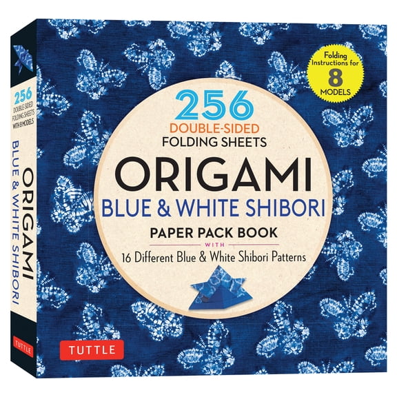 Origami Blue & White Shibori Paper Pack Book: 256 Double-Sided Folding Sheets (Includes Instructions for 8 Models), (Paperback)