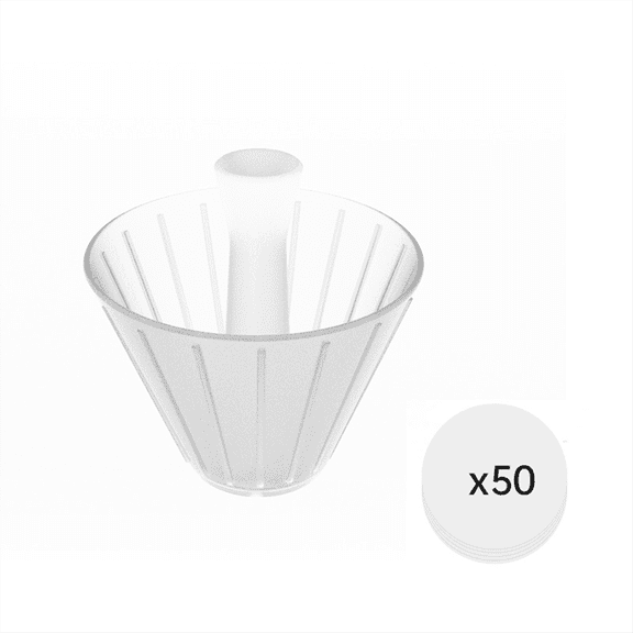 Origami Cone Design Coffee Filter Cup Reusable Hand Brewed Coffee Dripper Strainer with 185mm Filter Paper A,1 x Coffee Filter Cup 50 x Filter Paper 185mm,Transparent
