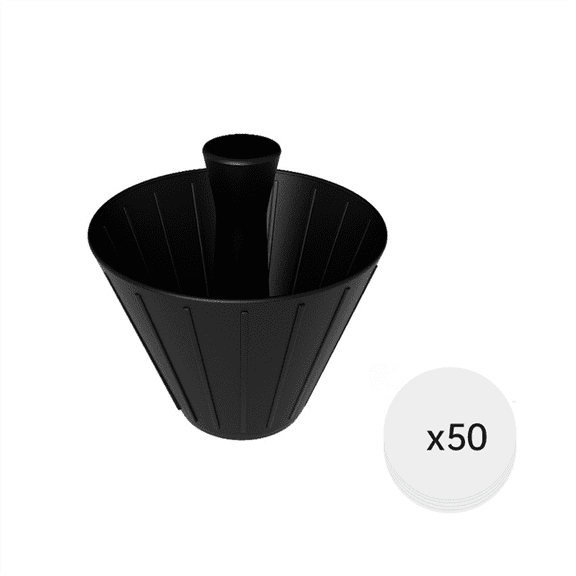 Origami Cone Design Coffee Filter Cup Reusable Hand Brewed Coffee Dripper Strainer with 185mm Filter Paper B,1 x Coffee Filter Cup 50 x Filter Paper 185mm,Black