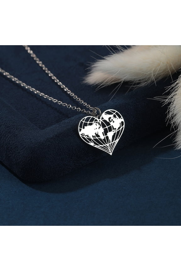 Origami Earth Necklace Heart Pendant World Map Necklace World Pendant Travel Choker Chain Earth Jewelry Planet Wanderlust Gifts