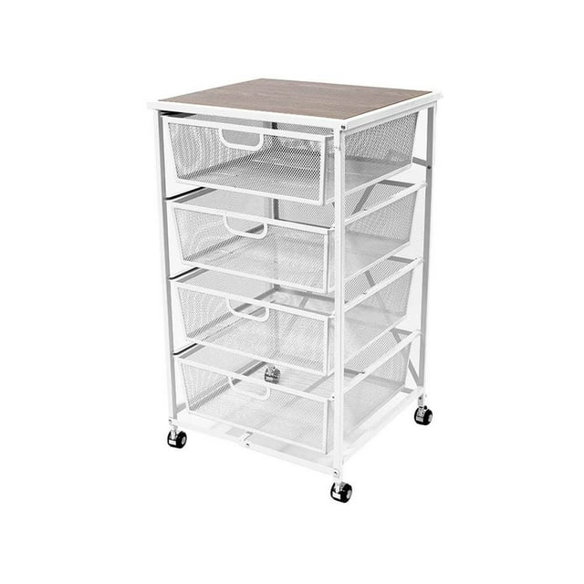 Origami Folding Wheeled Portable Home 4 Pull Out Drawer Storage Cart, White