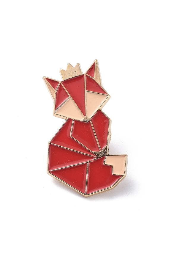 Origami Fox Enamel Pin Alloy Enamel Brooch for Backpack Clothing Golden Red 31.5x19x9.5mm Alloy+Enamel