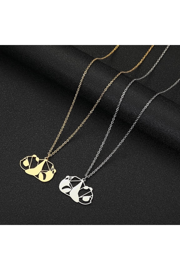 Origami Hollow Out Panda Panted Animal Lovers Stainless Steel Necklace
