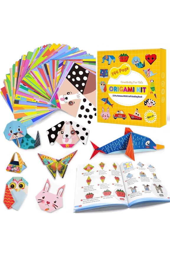 Origami Kit 144 Sheets, Origami Paper Kit for Kids 72 Patterns with Craft Guiding Book, Vivid Colorful Folding Papers ,Easy DIY Art and Craft Projects, Kids Children's Day Gift