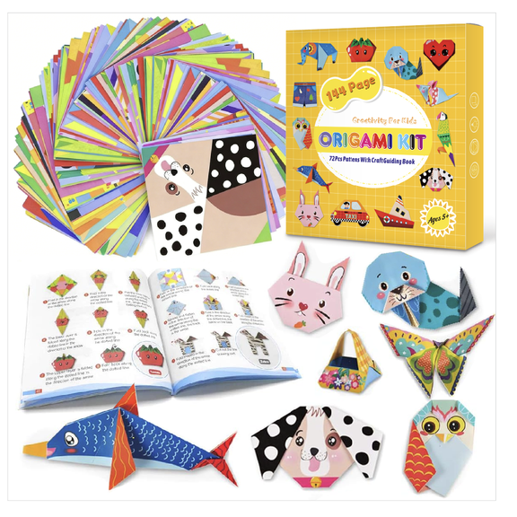 Origami Kit 144 Sheets, Origami Paper Kit for Kids 72 Patterns with Craft Guiding Book, Vivid Colorful Folding Papers ,Easy DIY Art and Craft Projects, Kids Christmas Day Children's Day Gift