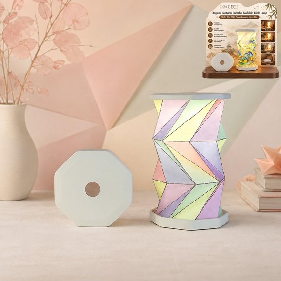 Origami Lanterns Portable Foldable Table Lamp with carrying/hanging strap | And USB-C charging cord Rechargeable 3-Level Paper Lantern Light for Home Office Bedroom Reading(#5)