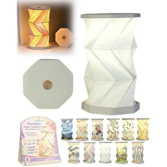 Origami Lanterns Rechargeable, Portable Paper Travel Night Light Lamp Rice Paper Desk Lamp Foldable Wireless Push up Lantern Touch Dimmer Unique and Unusual Traveling Gifts for Women Men
