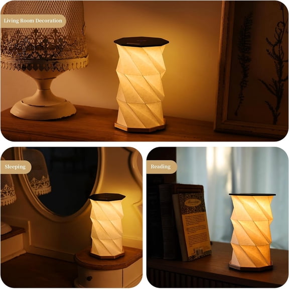 Origami Lanterns Rechargeable Travel Gifts Portable lamp with Touch Dimmer, Travel Lamp Warm Light, Foldable Paper Lamp, Rechargeable Small Battery Table Lamp for Bedroom Living Room