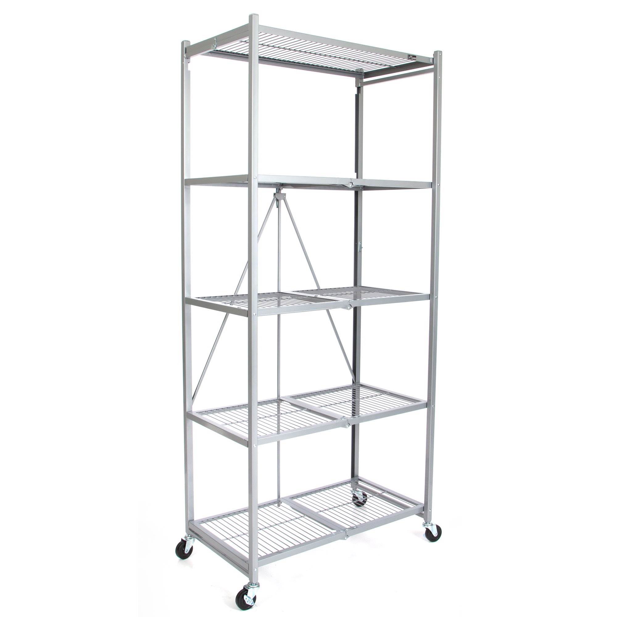 Origami Large Wheeled 5Shelf Folding Steel Wire Shelving Platinum (21