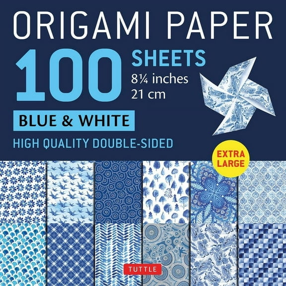 Origami Paper 100 sheets Blue White 8 1/4" (21 cm): Extra Large Double-Sided Origami Sheets Printed with 12 Different Designs (Instructions for