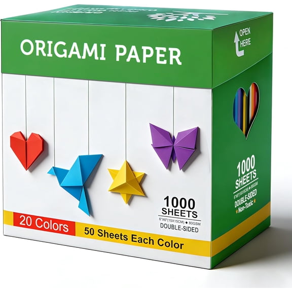 Origami Paper Kit 1000 Sheets 6 Inch Square Double Sided 20 Vivid Colors for Origami Crane, HeartPerfect for Beginners,Kids,Parent-Child Interaction & School DIY Handmade Craft LessonsIdeal Gifts