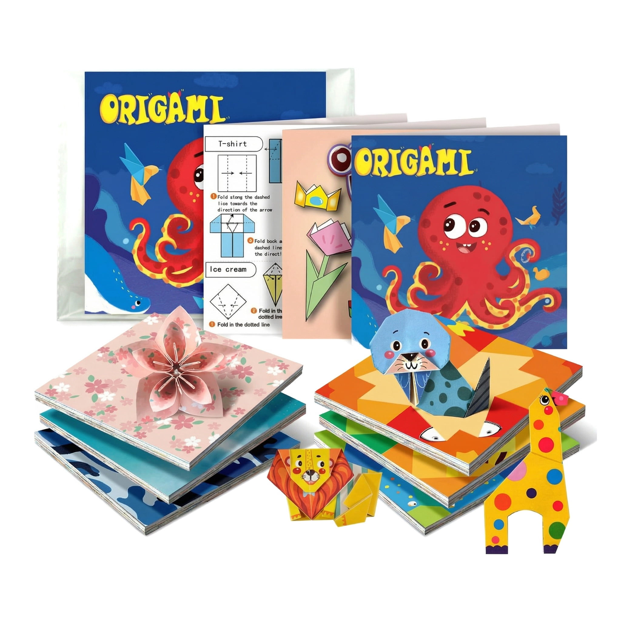 Origami Paper Kit for Adults Kids, 232 Sheets DIY Art Crafts Supplies, Colorful Floral Animal Folding Papers Set with Instruction Manual