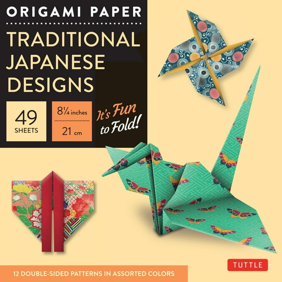 Origami Paper - Traditional Japanese Designs - Large 8 1/4" : Tuttle Origami Paper: 48 High-Quality Origami Sheets Printed with 12 Different Patterns: Instructions for 6 Projects Included (Kit)